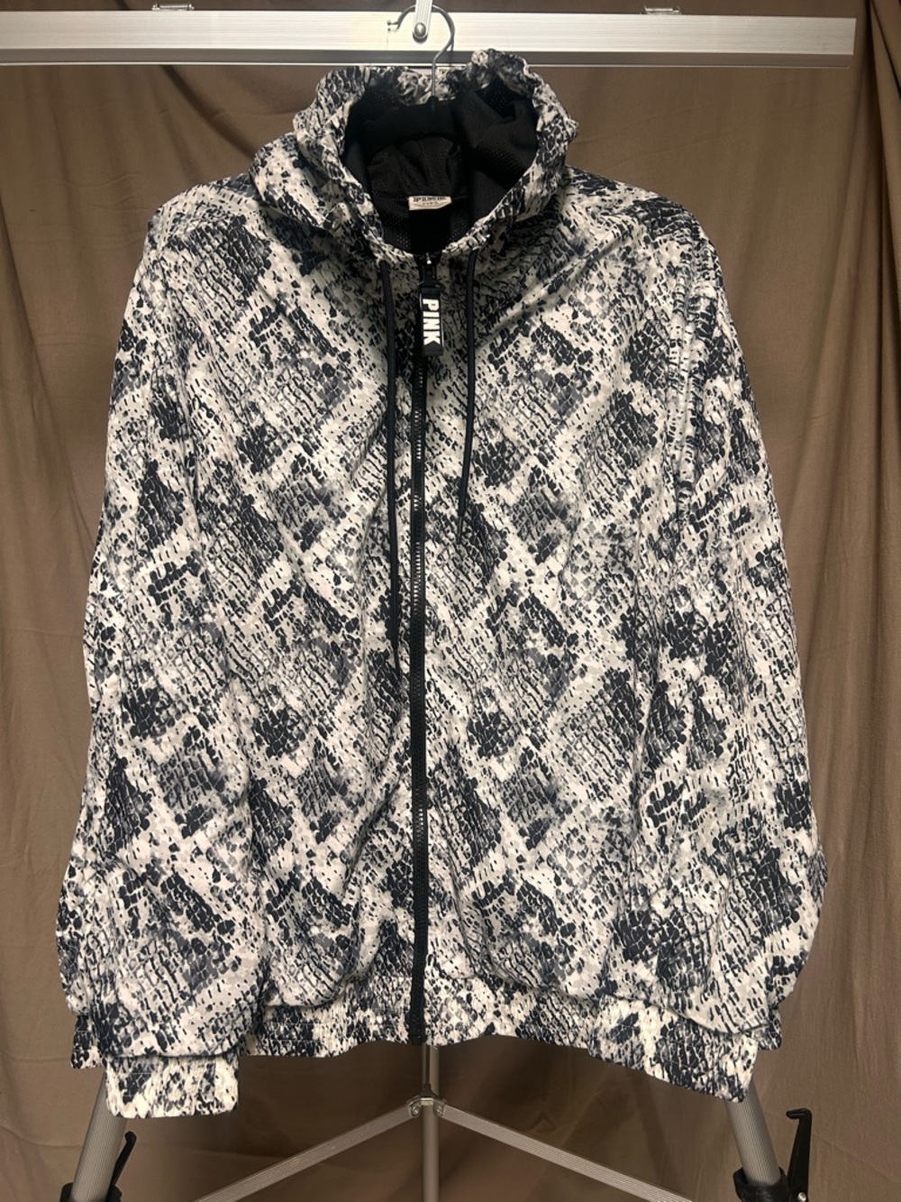 PINK Snake Print Zip-Up Jacket - Black & White windbreaker loose fit M